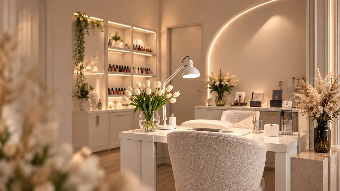 Konzept eines warm beleuchteten Nail Studios